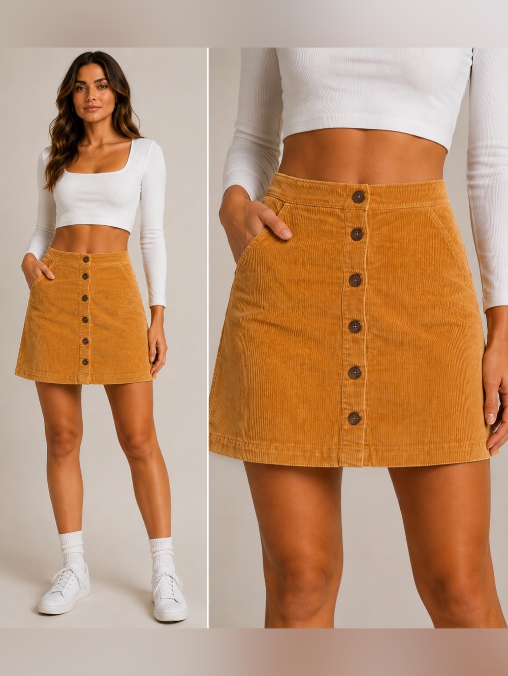 J.Crew Women Mini Skirt Corduroy Button-Front  in Golden Mustard - Size 6 (S)
